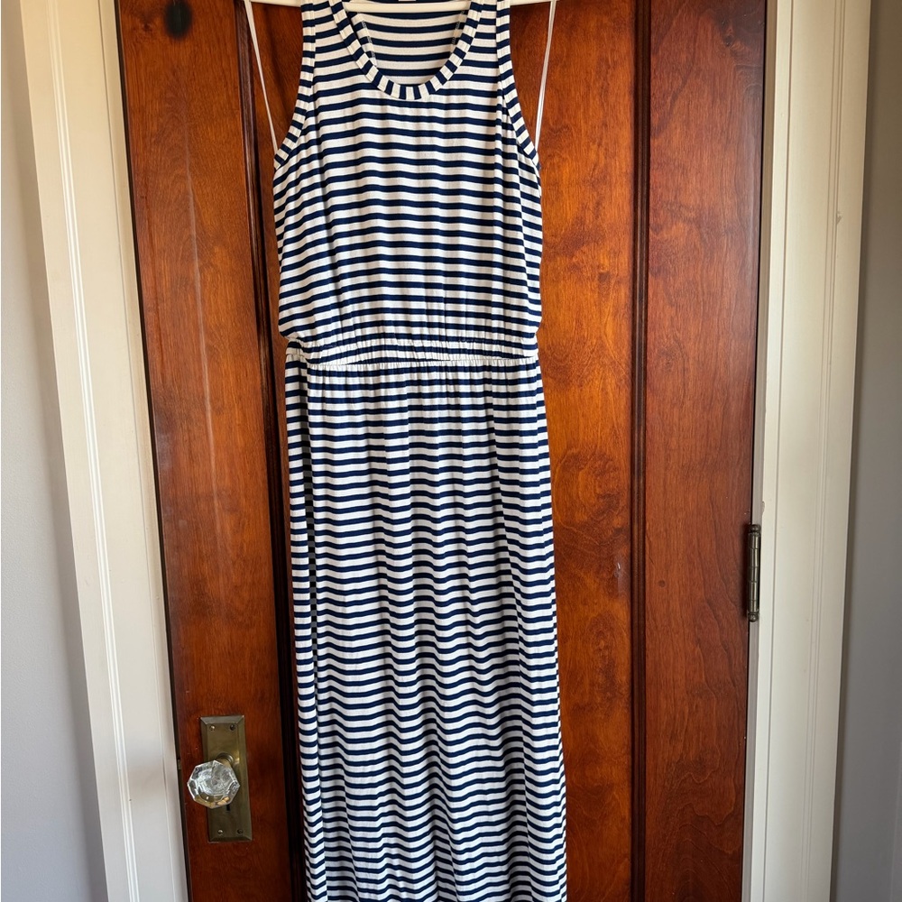 J. Crew Factory Navy and White Striped Maxi Dress